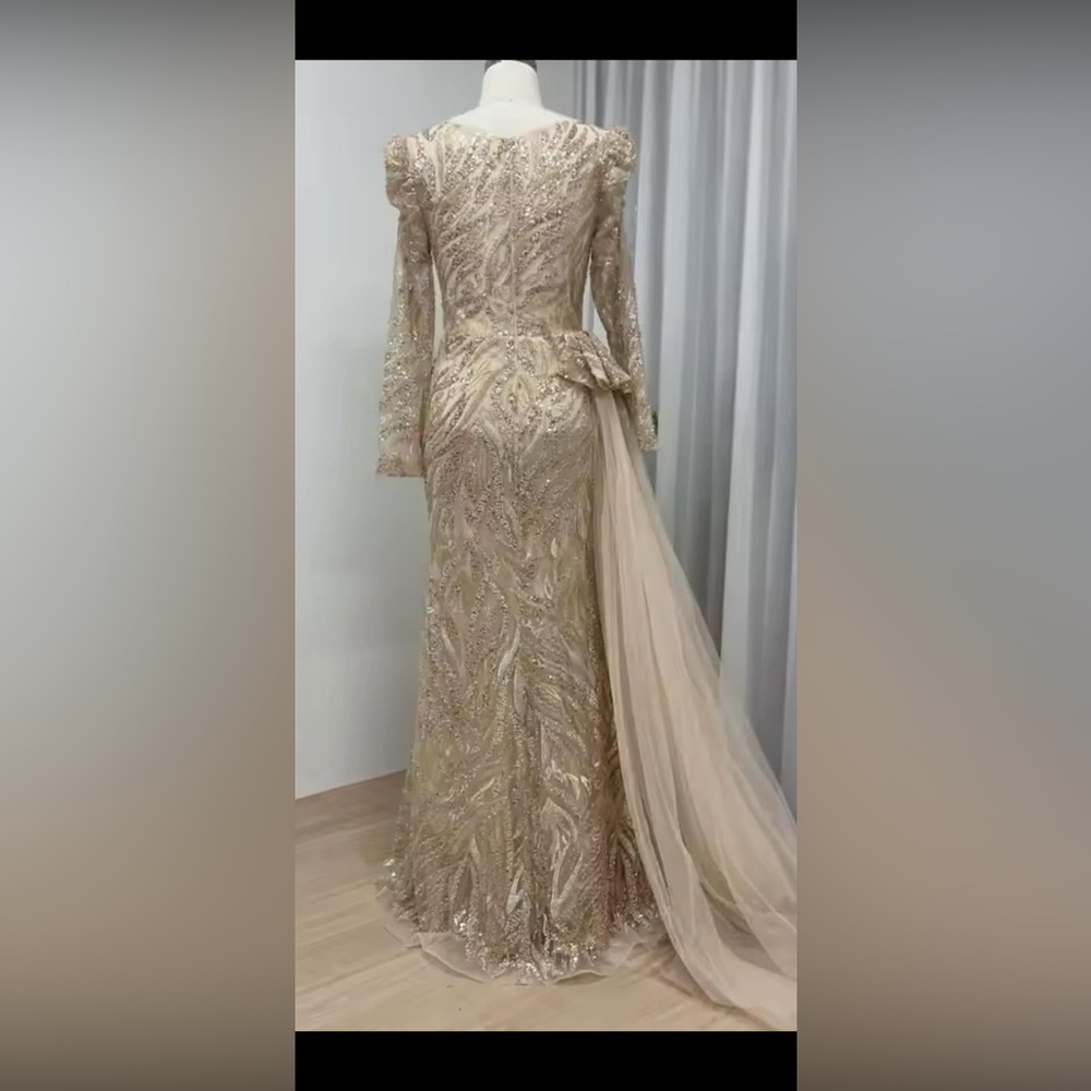 Luxurious Long Sleeve Gold Gown